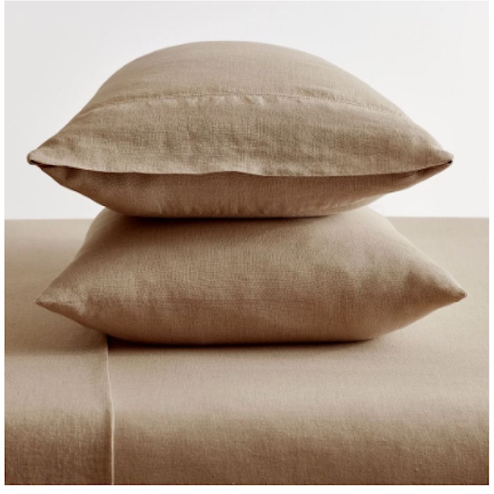 Pottery Barn Belgian Flax Linen Pillowcases, Standard, Toffee, Set of 2